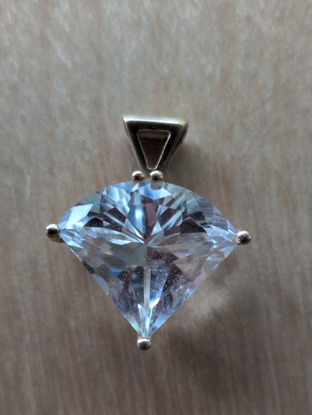 14k Marked Vintage Clear Cubic Zirconia QVC Trillion Pendant - Women Jewelry